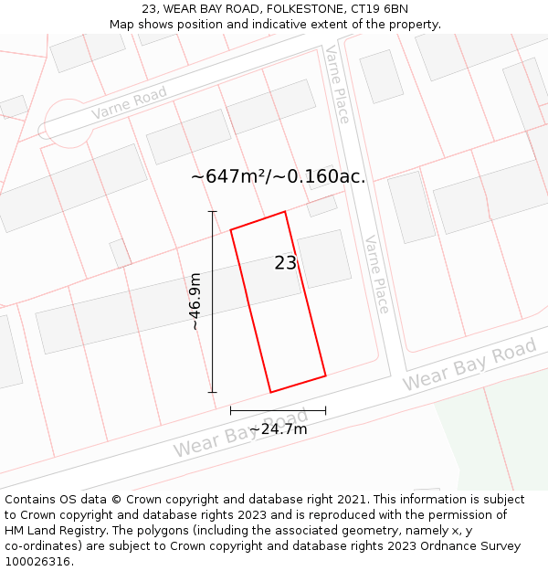 23, WEAR BAY ROAD, FOLKESTONE, CT19 6BN: Plot and title map