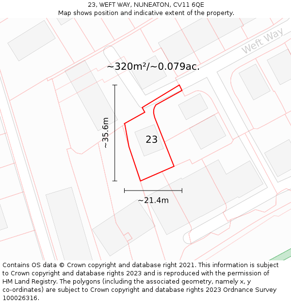 23, WEFT WAY, NUNEATON, CV11 6QE: Plot and title map