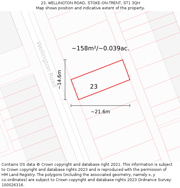 23, WELLINGTON ROAD, STOKE-ON-TRENT, ST1 3QH: Plot and title map