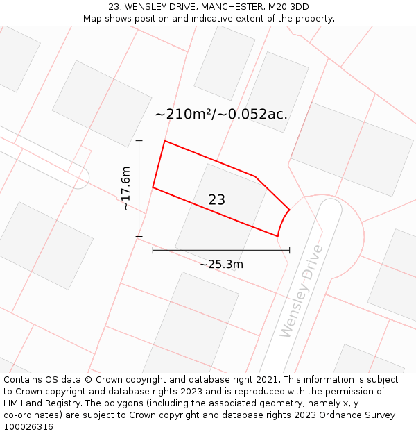 23, WENSLEY DRIVE, MANCHESTER, M20 3DD: Plot and title map