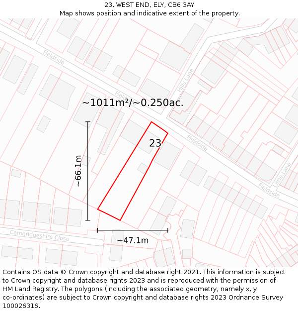 23, WEST END, ELY, CB6 3AY: Plot and title map