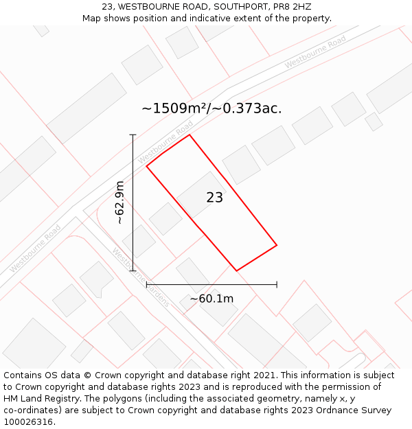 23, WESTBOURNE ROAD, SOUTHPORT, PR8 2HZ: Plot and title map