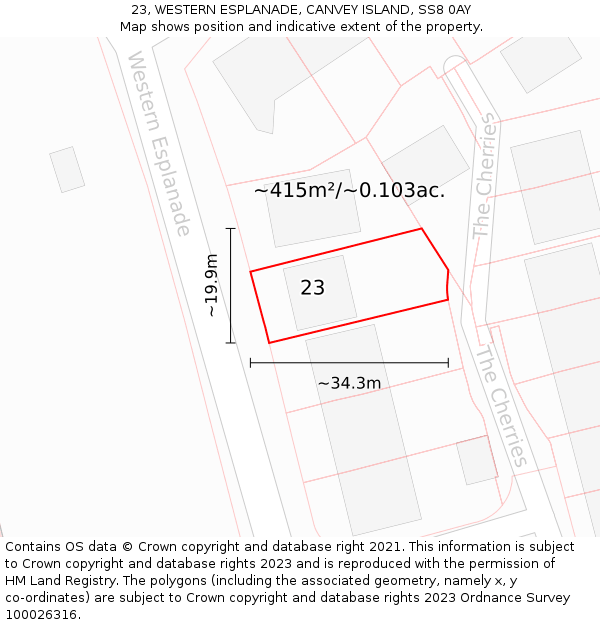 23, WESTERN ESPLANADE, CANVEY ISLAND, SS8 0AY: Plot and title map