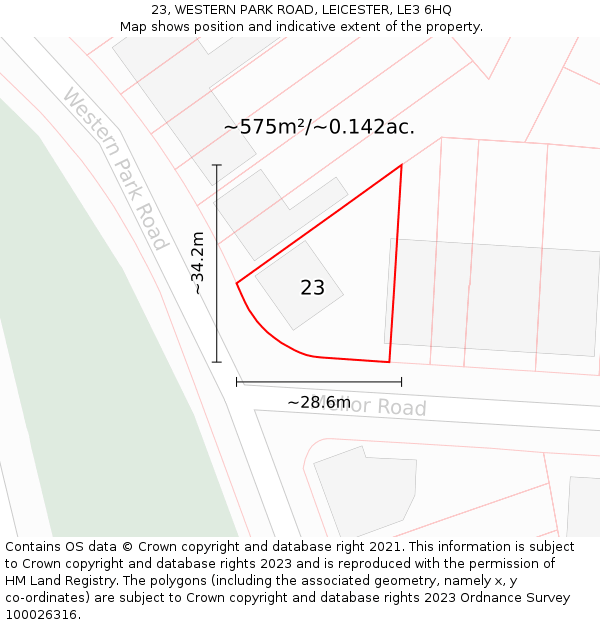 23, WESTERN PARK ROAD, LEICESTER, LE3 6HQ: Plot and title map