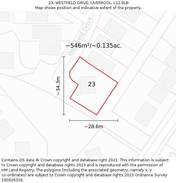 23, WESTFIELD DRIVE, LIVERPOOL, L12 0LB: Plot and title map