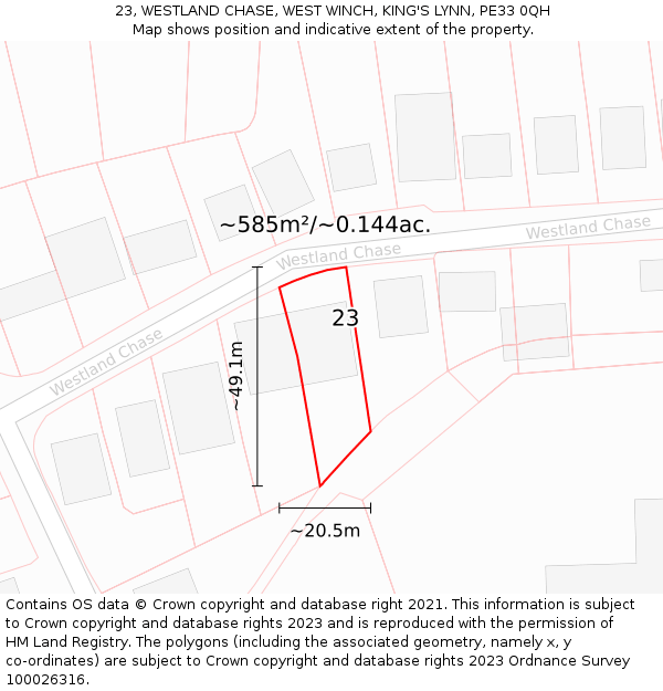 23, WESTLAND CHASE, WEST WINCH, KING'S LYNN, PE33 0QH: Plot and title map