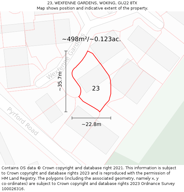 23, WEXFENNE GARDENS, WOKING, GU22 8TX: Plot and title map