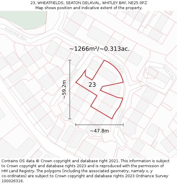 23, WHEATFIELDS, SEATON DELAVAL, WHITLEY BAY, NE25 0PZ: Plot and title map