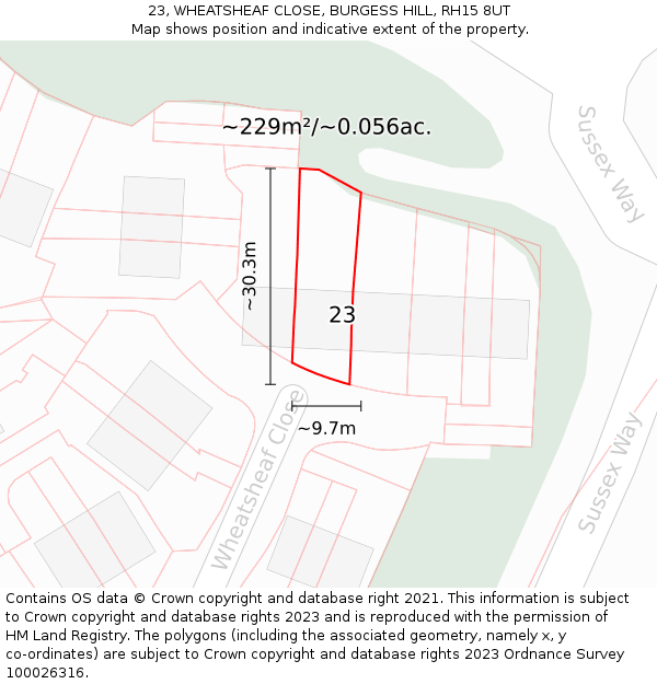 23, WHEATSHEAF CLOSE, BURGESS HILL, RH15 8UT: Plot and title map