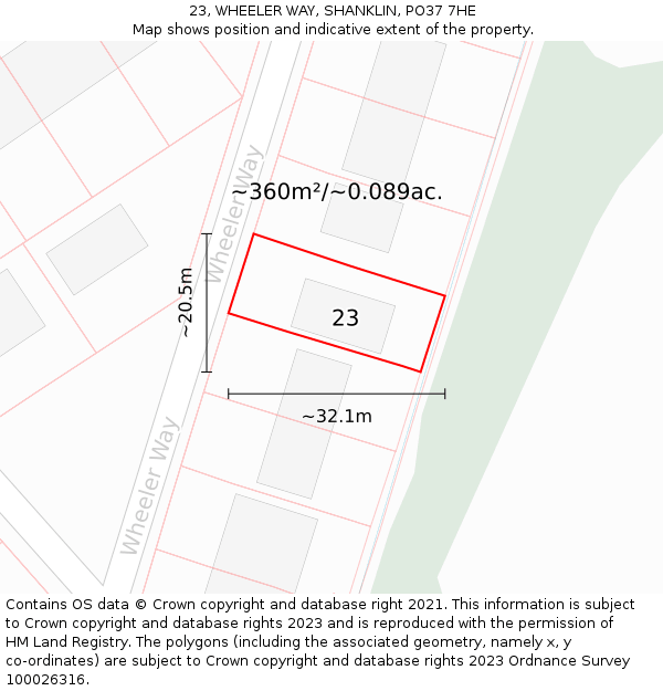 23, WHEELER WAY, SHANKLIN, PO37 7HE: Plot and title map