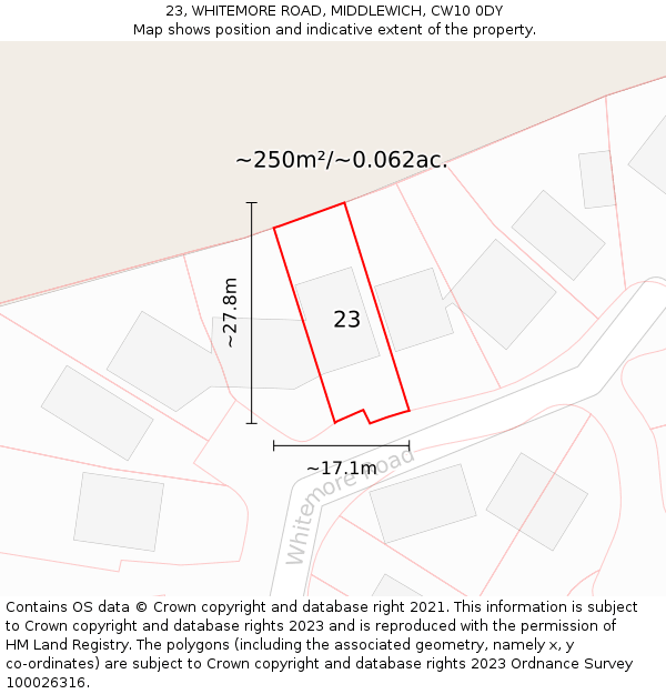 23, WHITEMORE ROAD, MIDDLEWICH, CW10 0DY: Plot and title map