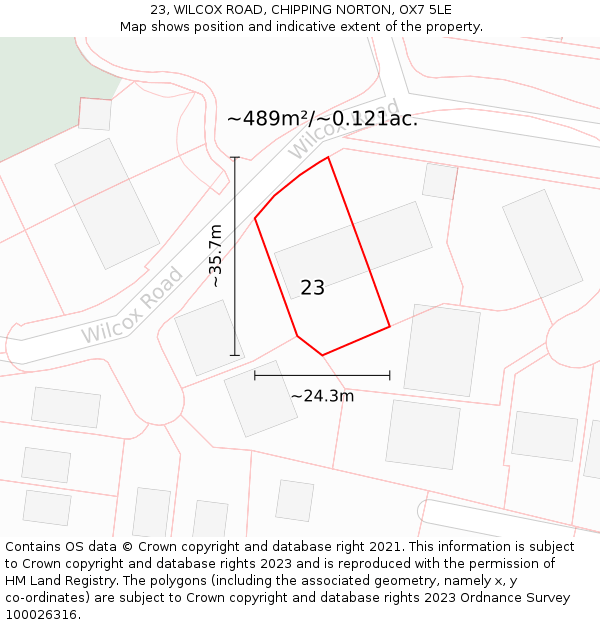 23, WILCOX ROAD, CHIPPING NORTON, OX7 5LE: Plot and title map