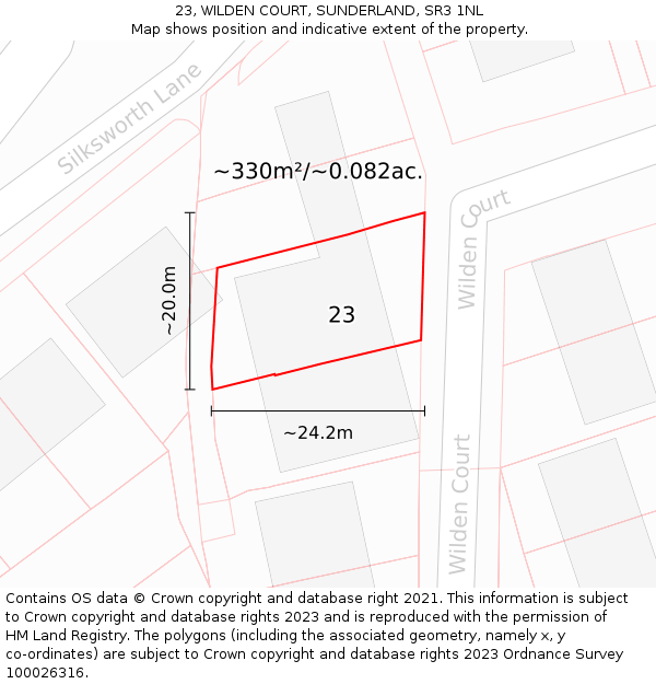 23, WILDEN COURT, SUNDERLAND, SR3 1NL: Plot and title map