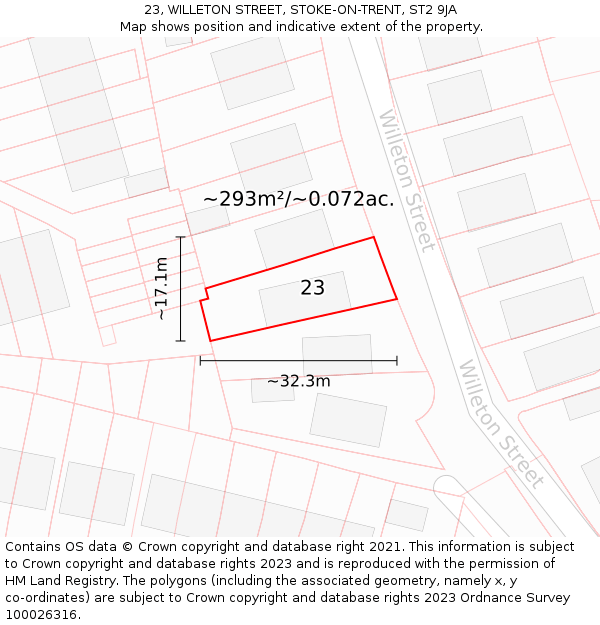 23, WILLETON STREET, STOKE-ON-TRENT, ST2 9JA: Plot and title map