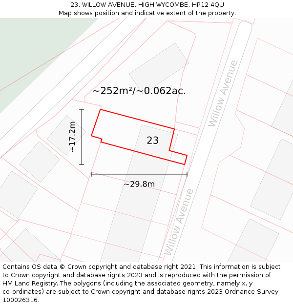 23, WILLOW AVENUE, HIGH WYCOMBE, HP12 4QU: Plot and title map