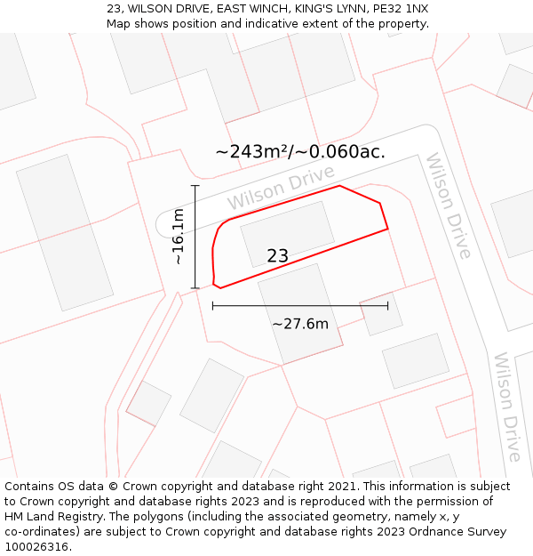 23, WILSON DRIVE, EAST WINCH, KING'S LYNN, PE32 1NX: Plot and title map