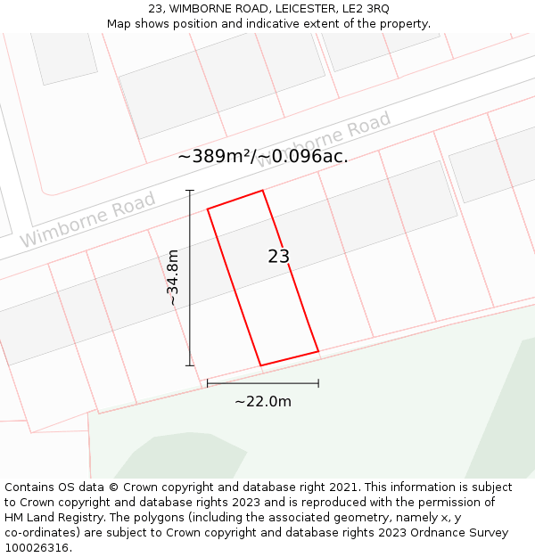 23, WIMBORNE ROAD, LEICESTER, LE2 3RQ: Plot and title map