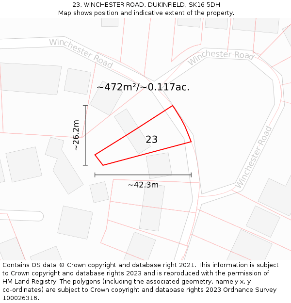 23, WINCHESTER ROAD, DUKINFIELD, SK16 5DH: Plot and title map