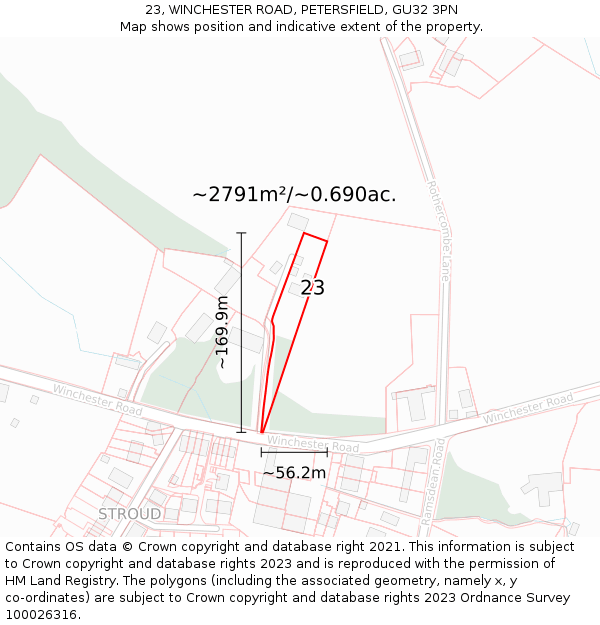 23, WINCHESTER ROAD, PETERSFIELD, GU32 3PN: Plot and title map