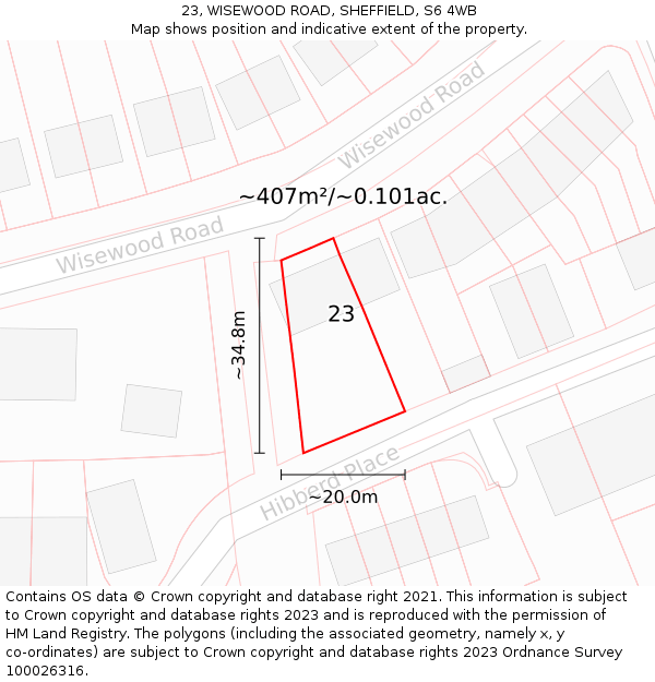 23, WISEWOOD ROAD, SHEFFIELD, S6 4WB: Plot and title map