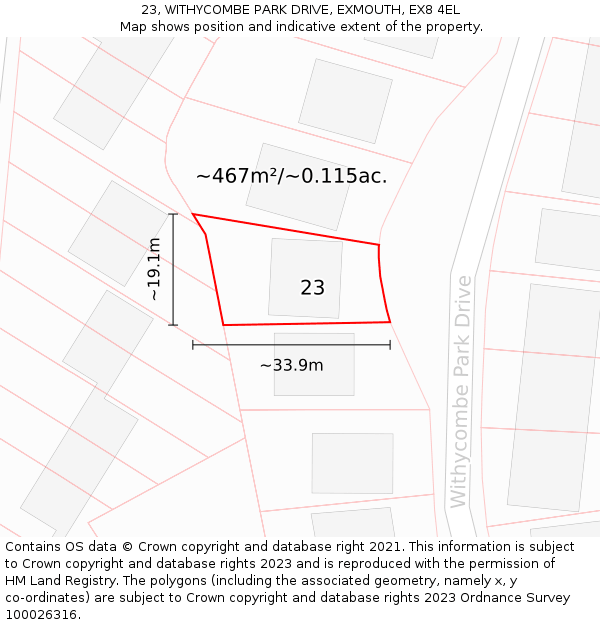 23, WITHYCOMBE PARK DRIVE, EXMOUTH, EX8 4EL: Plot and title map
