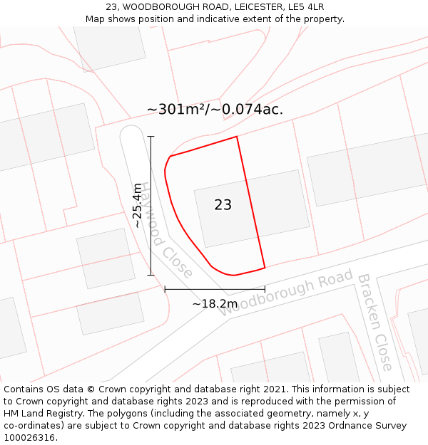 23, WOODBOROUGH ROAD, LEICESTER, LE5 4LR: Plot and title map