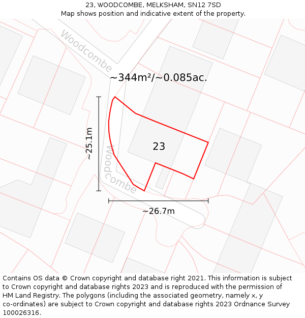 23, WOODCOMBE, MELKSHAM, SN12 7SD: Plot and title map