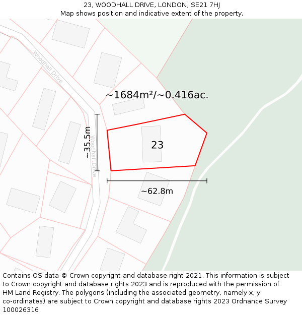 23, WOODHALL DRIVE, LONDON, SE21 7HJ: Plot and title map