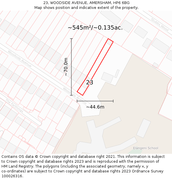 23, WOODSIDE AVENUE, AMERSHAM, HP6 6BG: Plot and title map