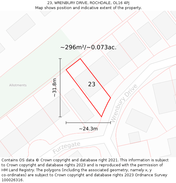 23, WRENBURY DRIVE, ROCHDALE, OL16 4PJ: Plot and title map