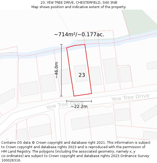 23, YEW TREE DRIVE, CHESTERFIELD, S40 3NB: Plot and title map