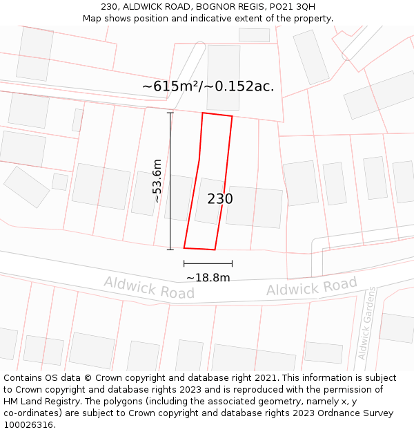 230, ALDWICK ROAD, BOGNOR REGIS, PO21 3QH: Plot and title map