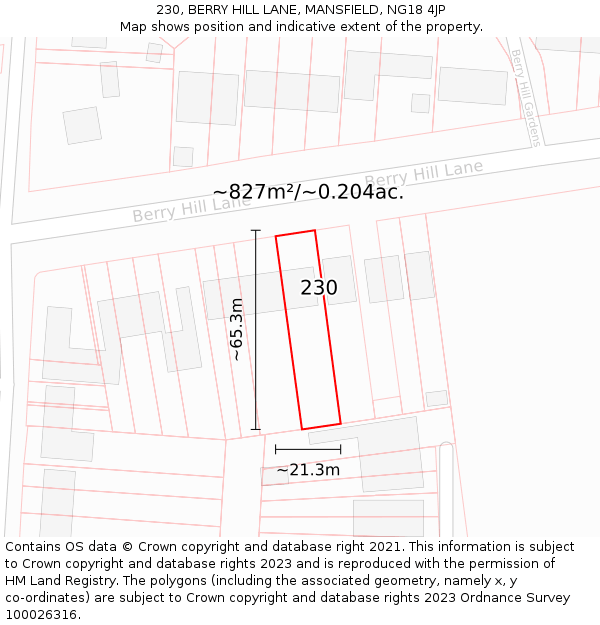 230, BERRY HILL LANE, MANSFIELD, NG18 4JP: Plot and title map