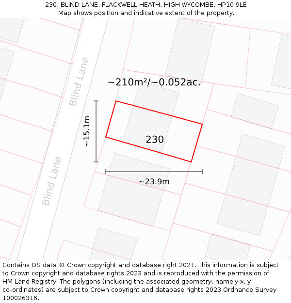 230, BLIND LANE, FLACKWELL HEATH, HIGH WYCOMBE, HP10 9LE: Plot and title map