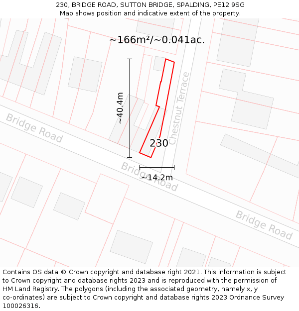 230, BRIDGE ROAD, SUTTON BRIDGE, SPALDING, PE12 9SG: Plot and title map