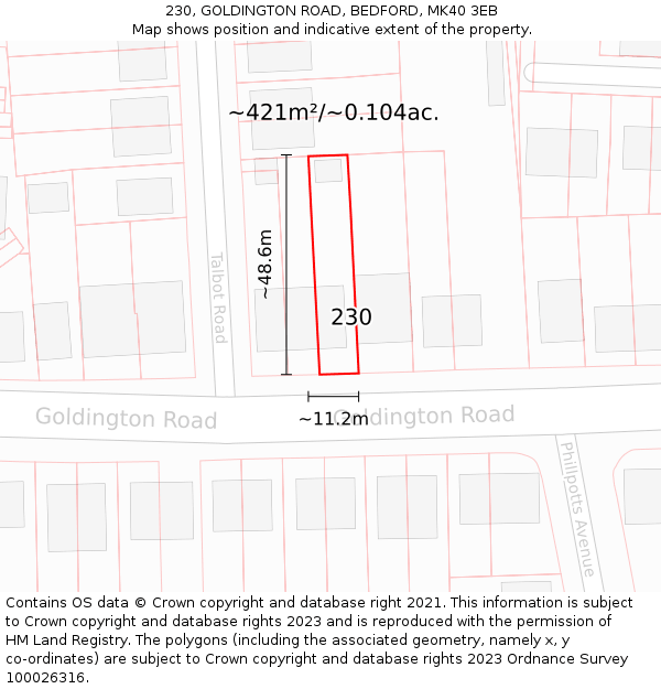 230, GOLDINGTON ROAD, BEDFORD, MK40 3EB: Plot and title map