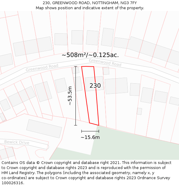 230, GREENWOOD ROAD, NOTTINGHAM, NG3 7FY: Plot and title map