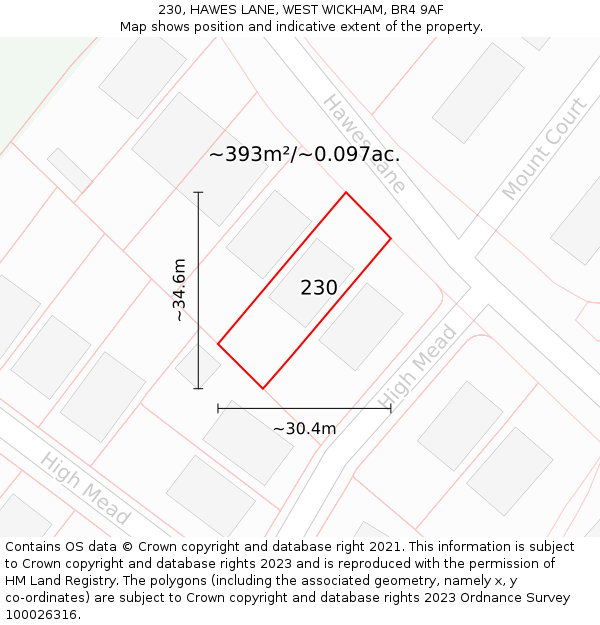 230, HAWES LANE, WEST WICKHAM, BR4 9AF: Plot and title map