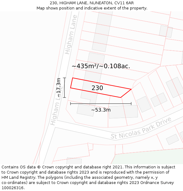 230, HIGHAM LANE, NUNEATON, CV11 6AR: Plot and title map