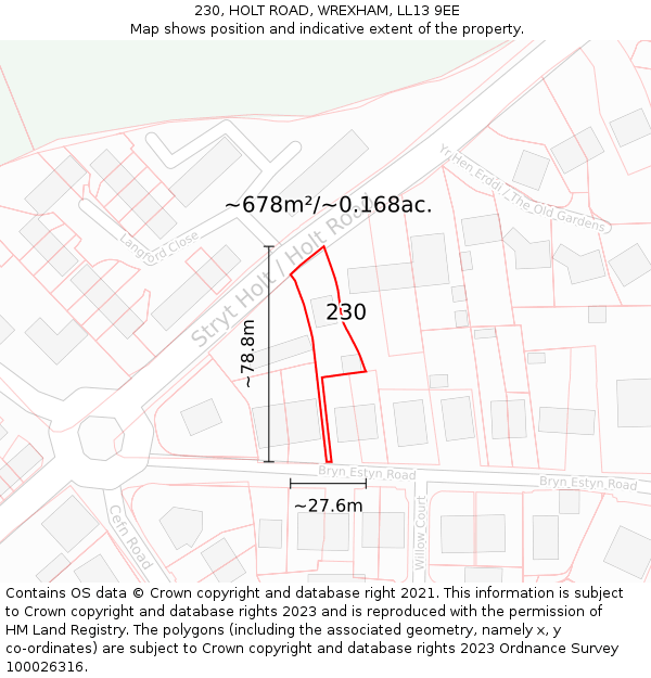 230, HOLT ROAD, WREXHAM, LL13 9EE: Plot and title map