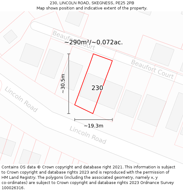 230, LINCOLN ROAD, SKEGNESS, PE25 2PB: Plot and title map