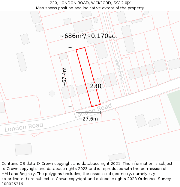 230, LONDON ROAD, WICKFORD, SS12 0JX: Plot and title map