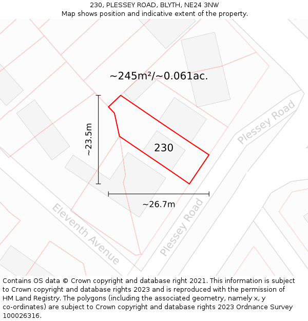 230, PLESSEY ROAD, BLYTH, NE24 3NW: Plot and title map