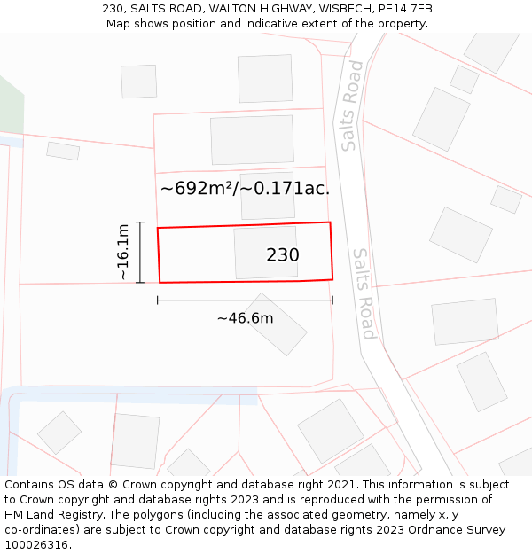 230, SALTS ROAD, WALTON HIGHWAY, WISBECH, PE14 7EB: Plot and title map