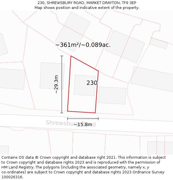 230, SHREWSBURY ROAD, MARKET DRAYTON, TF9 3EP: Plot and title map