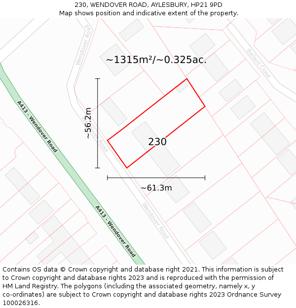 230, WENDOVER ROAD, AYLESBURY, HP21 9PD: Plot and title map