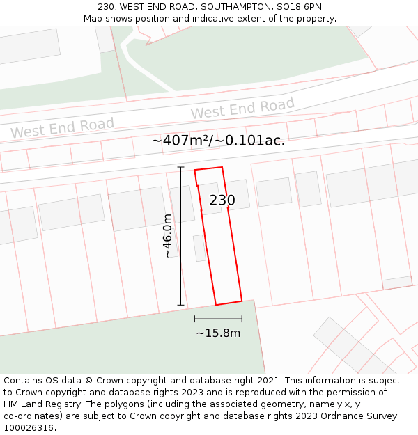 230, WEST END ROAD, SOUTHAMPTON, SO18 6PN: Plot and title map