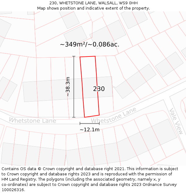 230, WHETSTONE LANE, WALSALL, WS9 0HH: Plot and title map