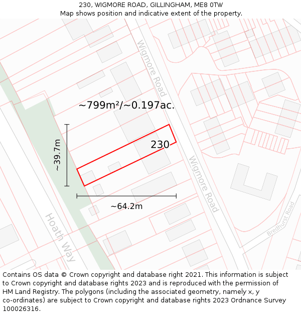 230, WIGMORE ROAD, GILLINGHAM, ME8 0TW: Plot and title map