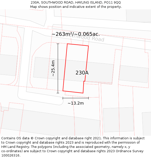 230A, SOUTHWOOD ROAD, HAYLING ISLAND, PO11 9QQ: Plot and title map